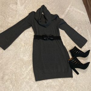 2 for 1 - Knit dress w/velvet embellished bow belt